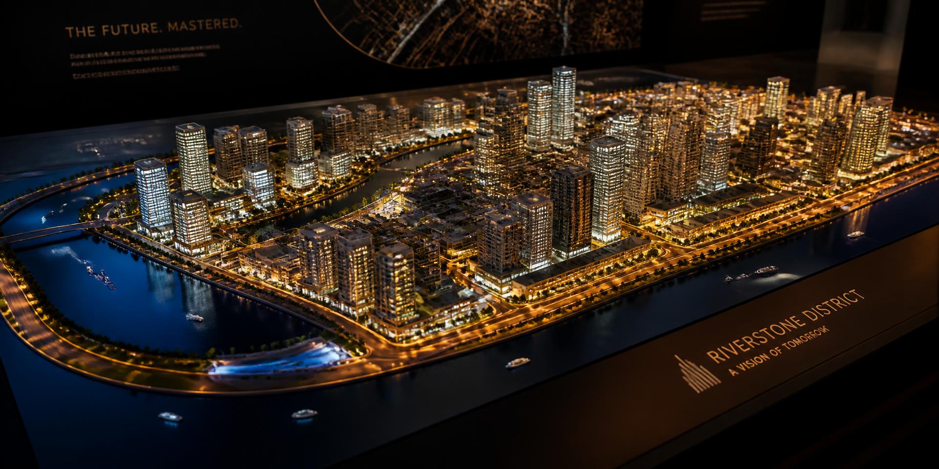 Architectural master plan model of a modern city district